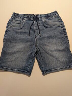 Zara Denim Jogger Shorts Men’s M Blue Elastic Waist Drawstring Stretch